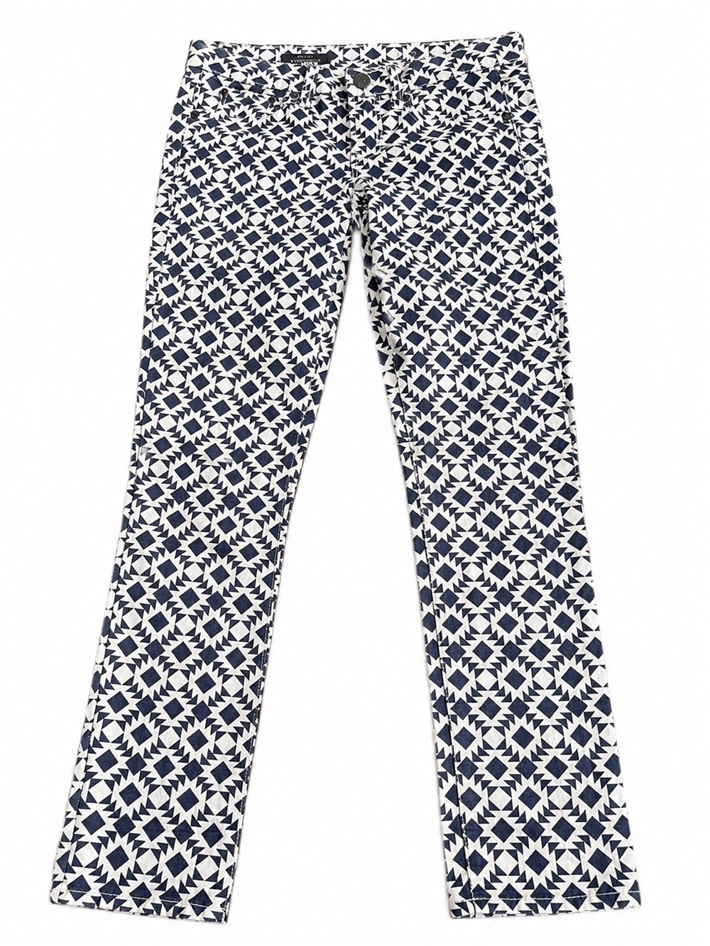 e: J.Crew Toothpick Skinny Jeans 26 Navy White Geometric Print